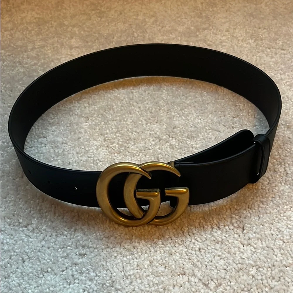Gucci GG Marmont Wide Belt – Black Leather, Gold Buckle, Size 70 - Picture 4 of 14